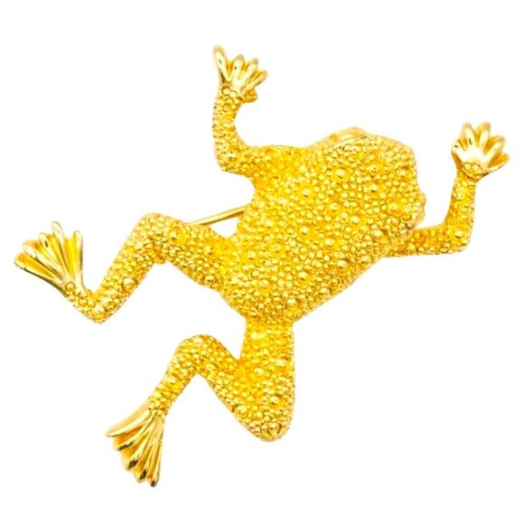 Christian Dior 1980s Vintage Textured Vivid Cute Jumping Swimming Frog Brooch - Picture 1 of 4